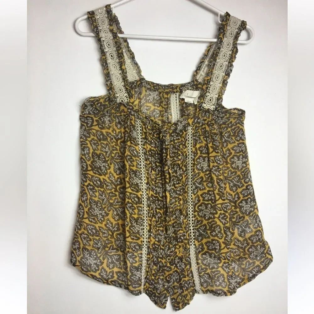 Anthropologie Yellow and Brown Floral Blouse